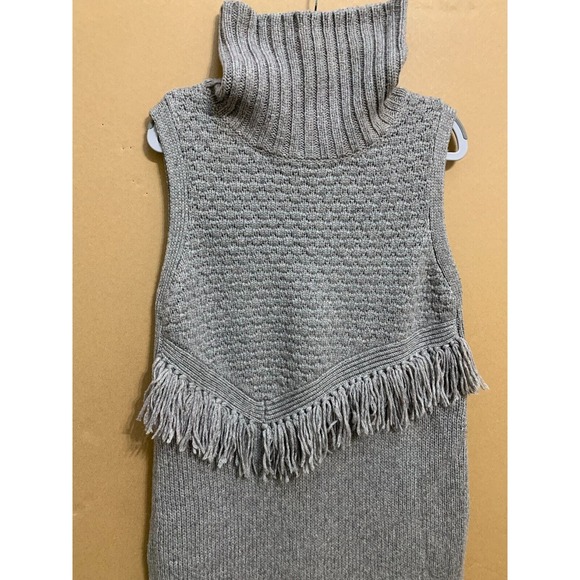 NOMAD by MORGAN CARPER Fringed Gray Sleeveless Tunic Sweater Dress TurtleNeck M - Picture 5 of 16